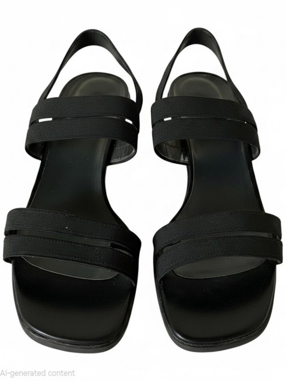 Stuart Weitzman Black Elastic Strap Square-Toe Sandals - Vintage